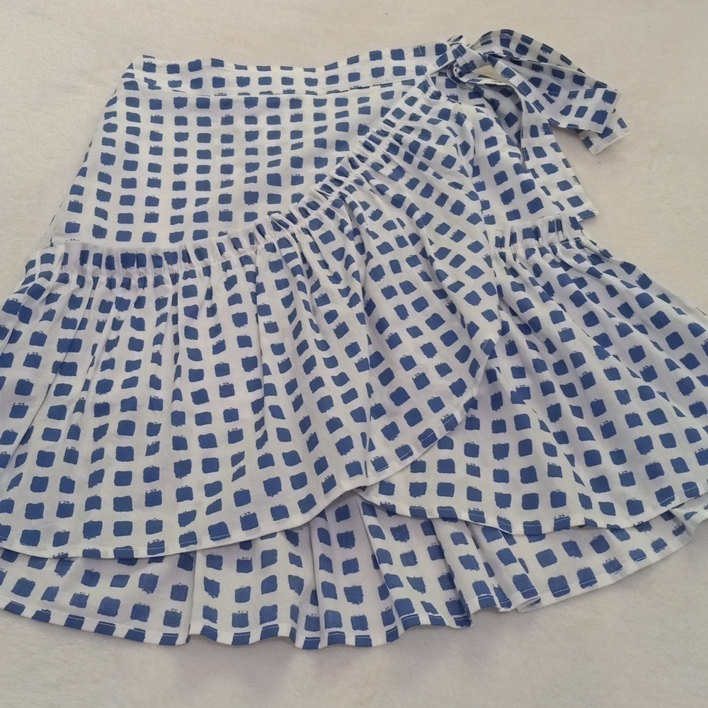 Vineyard Vines Painterly Grid Blue White Faux Wrap Ruffle Mini Skirt - Picture 2 of 15